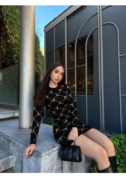 Kadın Bisiklet Yaka Uzun Kol Triko Mini Boy Elbise