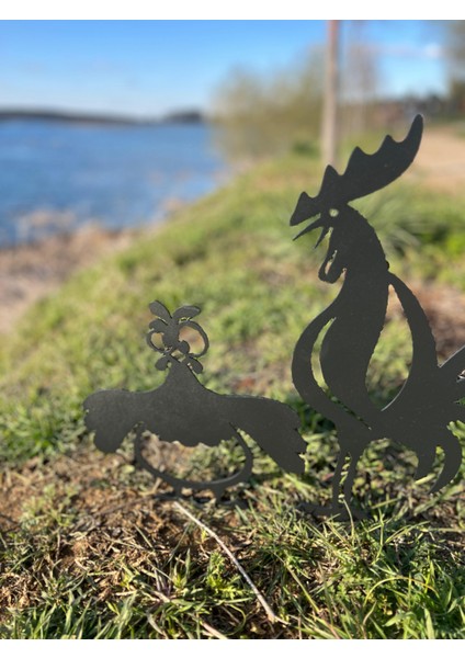 Metal Bahçe Süsü | Lazer Kesim Tavuk & Horoz Seti (2'li) | Metal Muse Üretimi