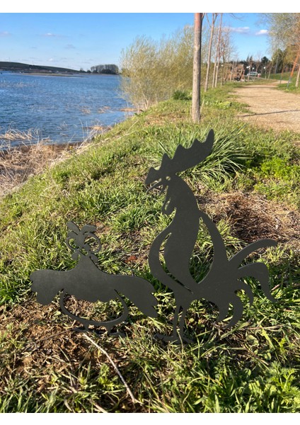 Metal Bahçe Süsü | Lazer Kesim Tavuk & Horoz Seti (2'li) | Metal Muse Üretimi modelleri