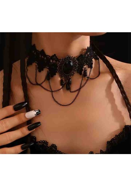 Siyah Dantel Vintage Gotik Kolye modelleri