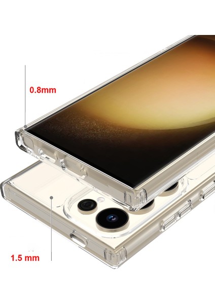 Galaxy S25 Ultra Kılıf M-safe Şarj Özellikli Şeffaf Sert PC Vendas Embos Kapak + Kamera Lens + Nano Ekran Koruyucu