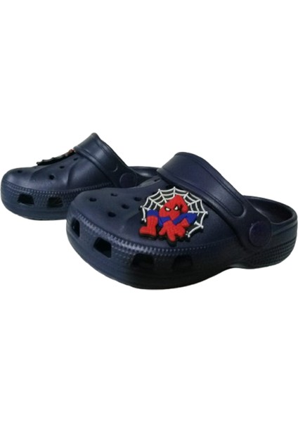 Bebek Çocuk Lacivert Renkli Örümcek Adam -Ağı Figürlü Kaydırmaz Ortopedik Sandalet Terlik modelleri