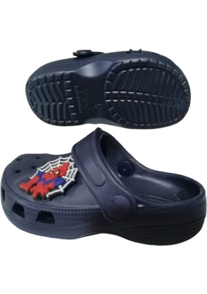 Bebek Çocuk Lacivert Renkli Örümcek Adam -Ağı Figürlü Kaydırmaz Ortopedik Sandalet Terlik indirimleri
