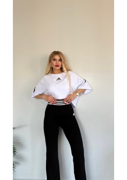 Kadın Yeni Sezon Lastikli Yüksekbel Esnek Licralı Üst Oversize Model Penye Takım