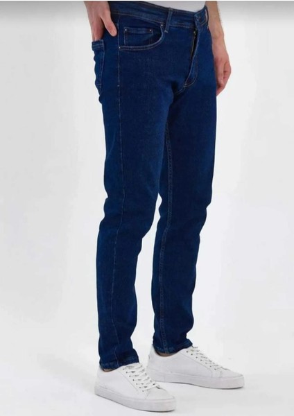 Erkek Lacivert Slim Fit Likralı Esnek Jeans Erkek Kot Pantolon