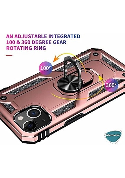 iPhone 14 Için Kılıf Military Ring Holder Siyah [iphone 14 ile Uyumlu Kılıf - Siyah]
