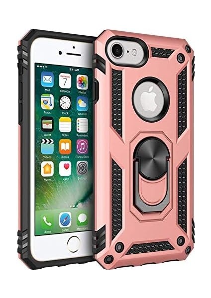 Apple iPhone 6s Plus Için Kılıf Military Ring Holder Rose Gold [Apple iPhone 6s Plus ile Uyumlu Kılıf - Rose Gold]