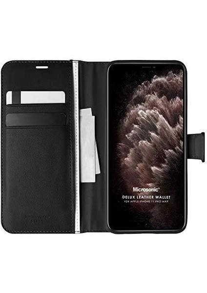 Apple iPhone 11 Pro Max Için Kılıf Delux Leather Wallet Siyah [Apple iPhone 11 Pro Max ile Uyumlu Kılıf - Siyah]