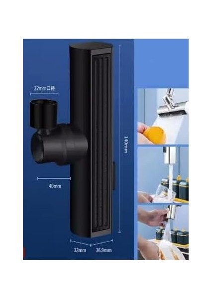 Füme Tasarruflu 4 Modlu Şelale Ayarlanabilir Musluk Başlığı Mutfak Eviye Bataryası Lavabo Bataryası
