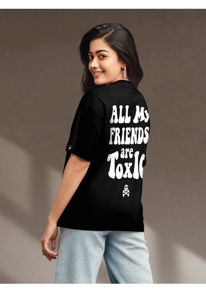 Baskılı Oversize T-Shirt - Siyah