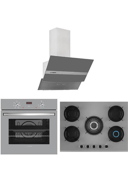 Gümüş 4406G01 - G17402-117 - E3130G6 5 Gözlü Gri Cam Ankastre Set