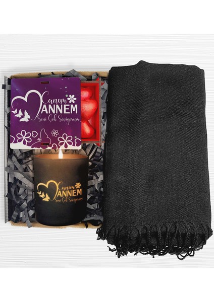 Anneler Gününe Özel Sihirli Mum&tasarım Çikolata&şal Hediye Seti