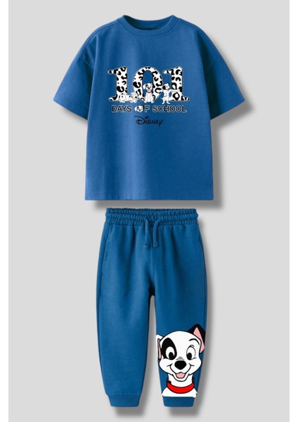 Erkek Çocuk Pamuklu Yeşil Sevimli Köpek Desenli Eşofman Takımı – T-Shirt ve Jogger Alt