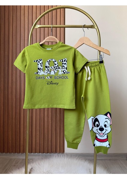 Erkek Çocuk Pamuklu Yeşil Sevimli Köpek Desenli Eşofman Takımı – T-Shirt ve Jogger Alt fiyatları