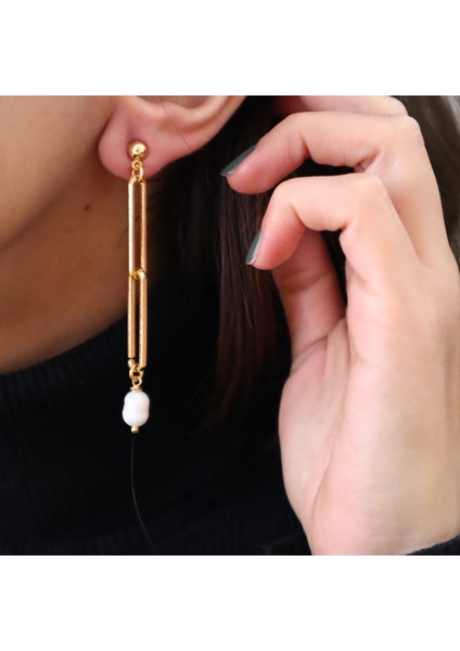 Rajewelery Gerçek Tatlı Su Incili Altın Kaplama Sallantılı Zincir Küpe indirimleri