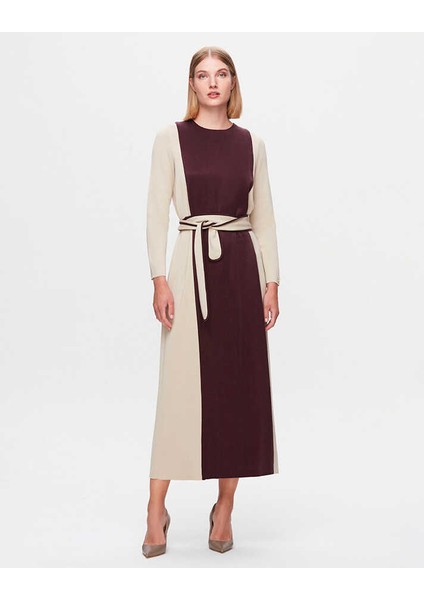 T25K-4005 Mıssdalıda Beli Kuşaklı Cupro Detaylı Elbise fiyatları