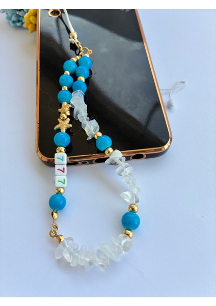 Mavi Cam Boncuklu Opal Doğal Taşlı Şans Temalı Telefon ve Çanta ı fiyatları