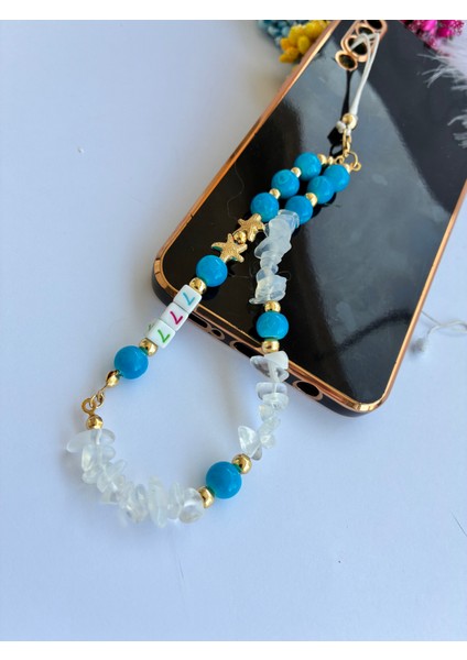 Mavi Cam Boncuklu Opal Doğal Taşlı Şans Temalı Telefon ve Çanta ı modelleri