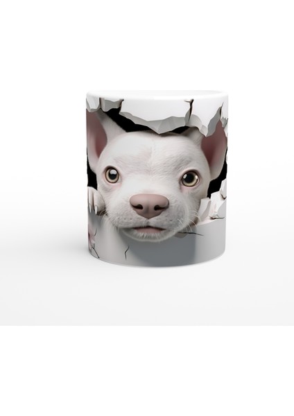 Çatlak Duvardan Bakan Sevimli Köpek Temalı Baskılı Kupa Bardak