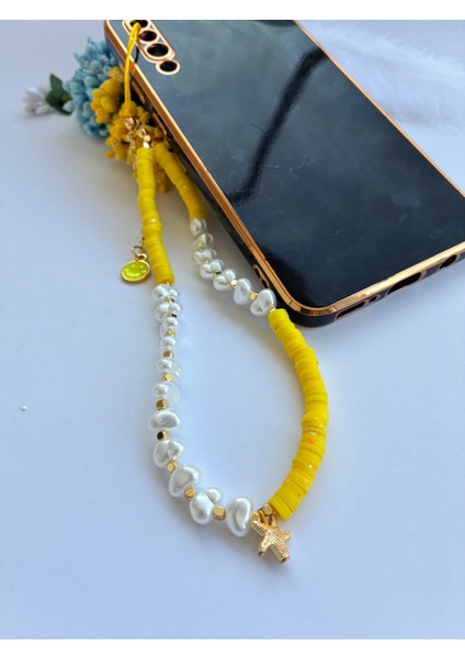 Sarı Fimo Boncuklu Gülen Surat Emojili Inci Boncuklu Çanta ve Telefon ı fiyatları