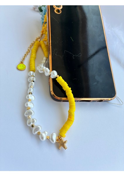 Sarı Fimo Boncuklu Gülen Surat Emojili Inci Boncuklu Çanta ve Telefon ı fırsatları