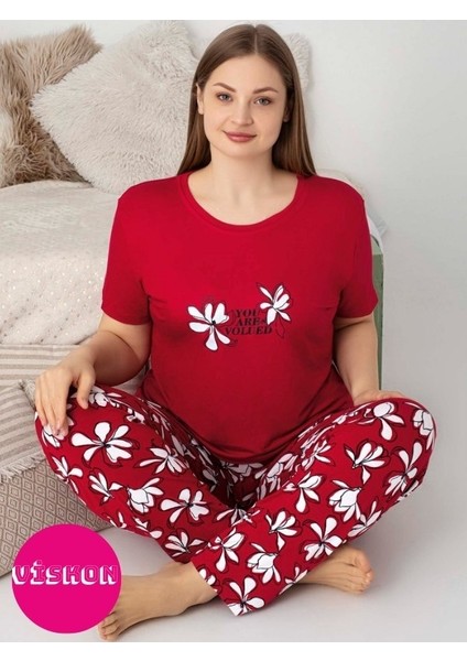 Kadın Bisiklet Yaka Düğmesiz Battal Kesim Viskon Yazlık Kısa Kol Cepli Büyük Beden Pijama Takımı fiyatları