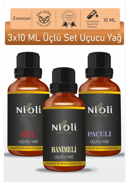 Gül, Hanımeli, Paçuli Esansiyel Uçucu Yağ Buhurdanlık Yağı Aromaterapi Yağı 10 ml
