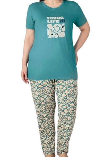 Kadın Bisiklet Yaka Düğmesiz Battal Kesim Viskon Yazlık Kısa Kol Cepli Büyük Beden Pijama Takımı modelleri