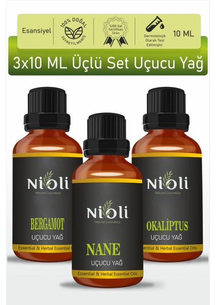 Bergamot, Nane, Okaliptus, Esansiyel Uçucu Yağ Buhurdanlık Yağı Aromaterapi Yağı 10 ml