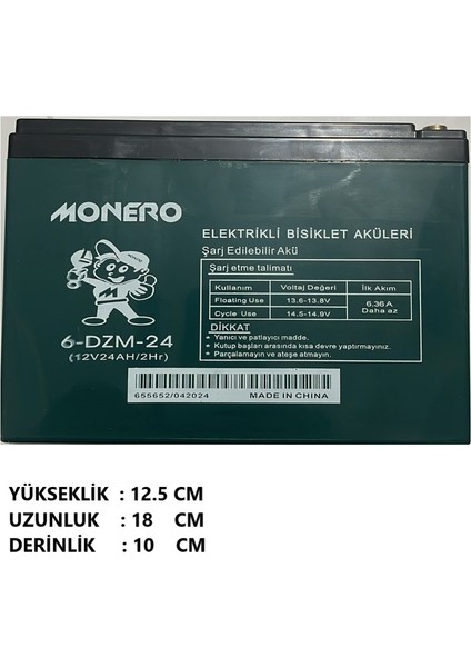 Elektrikli Bisiklet Şarj Edilebilir Jelli Akü Batarya 4 x 12V 24AH /2hr 6-Dzm-24 4 Adet Akü Monero