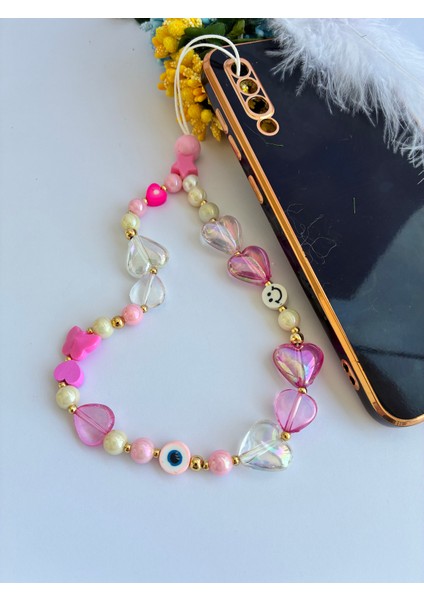 Renkli Boncuklu Kalpli Emojili Telefon ve Çanta ı