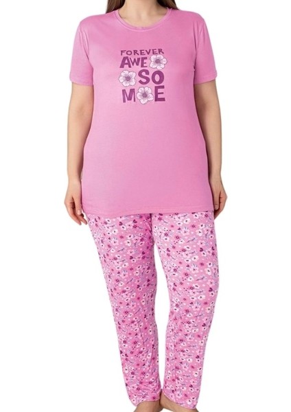 Kadın Bisiklet Yaka Düğmesiz Battal Kesim Viskon Yazlık Kısa Kol Cepli Büyük Beden Pijama Takımı modelleri