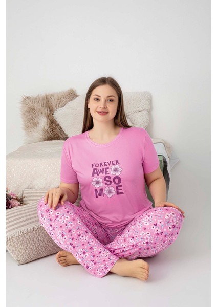 Kadın Bisiklet Yaka Düğmesiz Battal Kesim Viskon Yazlık Kısa Kol Cepli Büyük Beden Pijama Takımı indirimleri