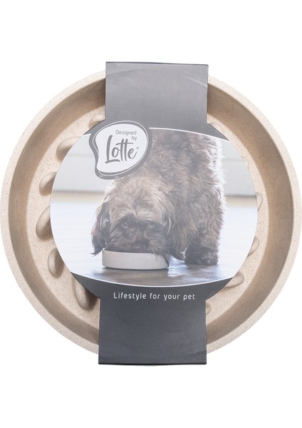 Köpek Yavaş Besleme Mama Kabı, Bambu, Bej, 21cm, 1430 ml
