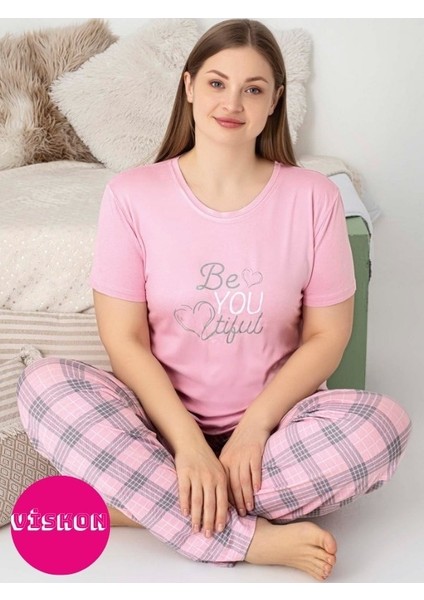 Kadın Bisiklet Yaka Düğmesiz Battal Kesim Viskon Yazlık Kısa Kol Cepli Büyük Beden Pijama Takımı fiyatları