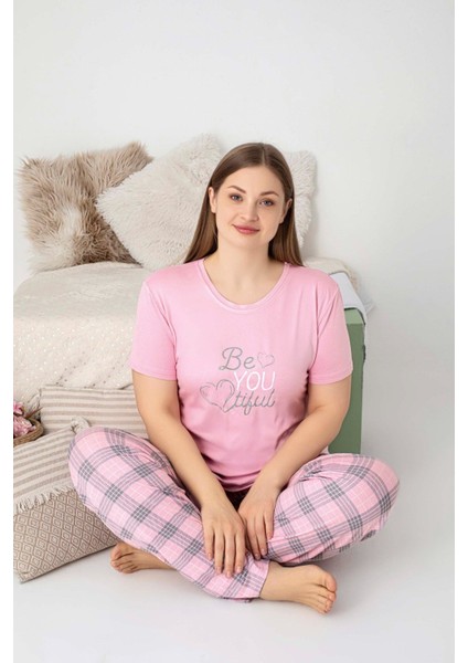 Kadın Bisiklet Yaka Düğmesiz Battal Kesim Viskon Yazlık Kısa Kol Cepli Büyük Beden Pijama Takımı indirimleri