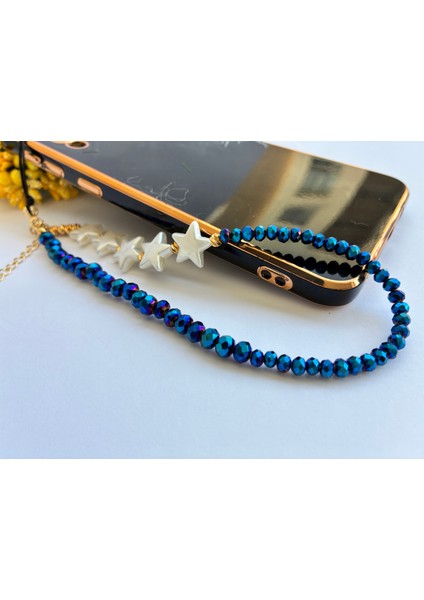 Işıltılı Gece Mavisi Kristal Boncuklu Yıldızlı Telefon ve Çanta ı modelleri