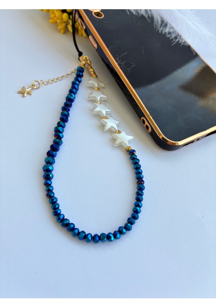 Işıltılı Gece Mavisi Kristal Boncuklu Yıldızlı Telefon ve Çanta ı fırsatları