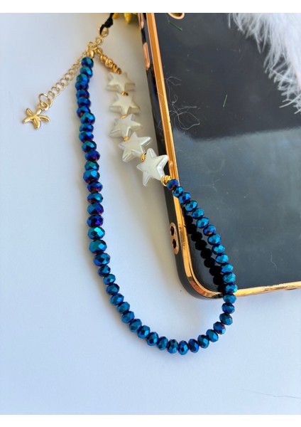 Işıltılı Gece Mavisi Kristal Boncuklu Yıldızlı Telefon ve Çanta ı indirimleri