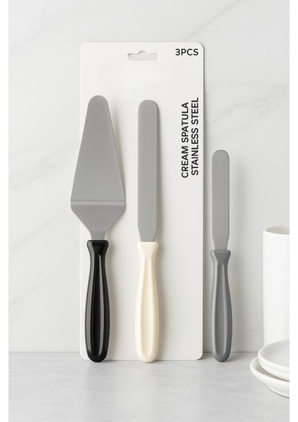 3 Parça Çelik Krema Spatula Seti, Pastacı Seti