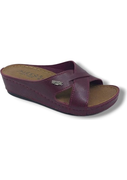 1852 Kadın Bordo Günlük Kullanım Dolgu Topuk Terlik fırsatları