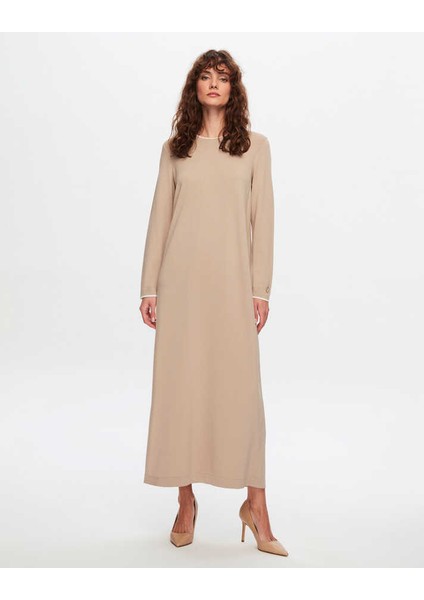 T24Y-4009 Mıssdalıda Yakası ve Bileği Çizgi Elbise