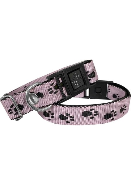 Köpek Tasması Patili Dokuma 2 cm - Min: 30 cm - Max: 50 cm Açık Pembe