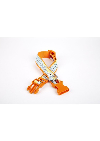 Pati Desenli Dokuma Köpek Boyun Tasması 3 cm x 36-60 cm Turuncu