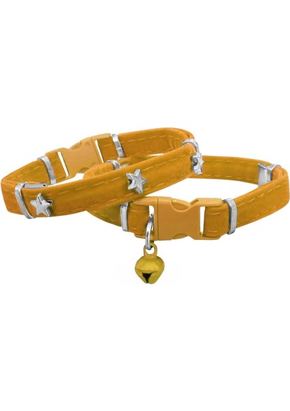 Kadife Kedi Boyun Tasması Yıldızlı 20-32 cm Sarı