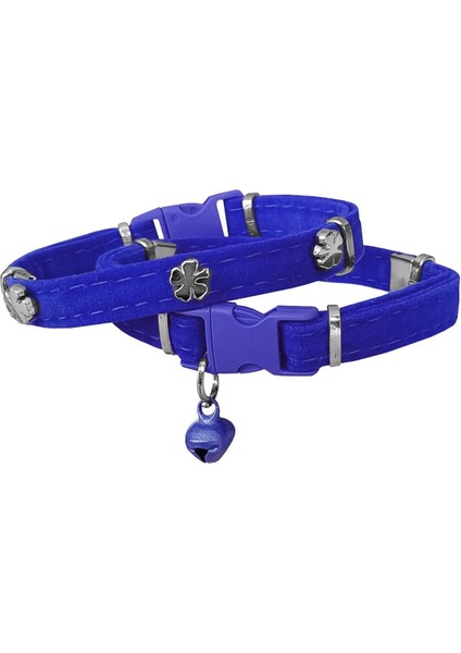 Kadife Kedi Boyun Tasması Yoncalı 20-32 cm Mavi