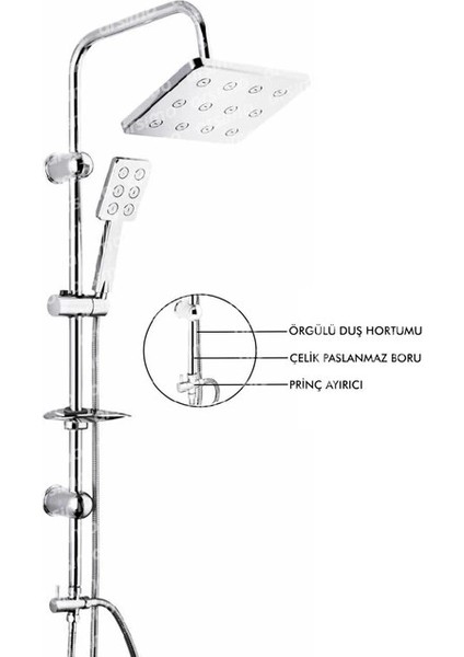 Robot Duş Seti Krom Dikdörtgen Çok Fonksiyonlu Yağmur Robot Duş Sistemi ( Lisinya )