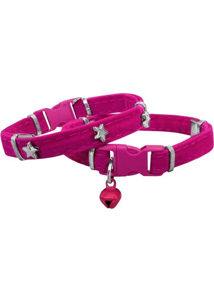 Kadife Kedi Boyun Tasması Yıldızlı 20-32 cm Pembe