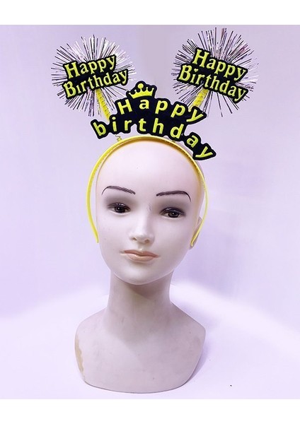 Happy Birthday Püsküllü Neon Sarı Renk Doğum Günü Tacı 22 x 19 cm