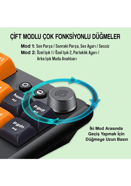 ABM084 Programlanabilir Esports Rgb Mekanik 3 Mode Kablosuz Klavye (Grı Yeşil)